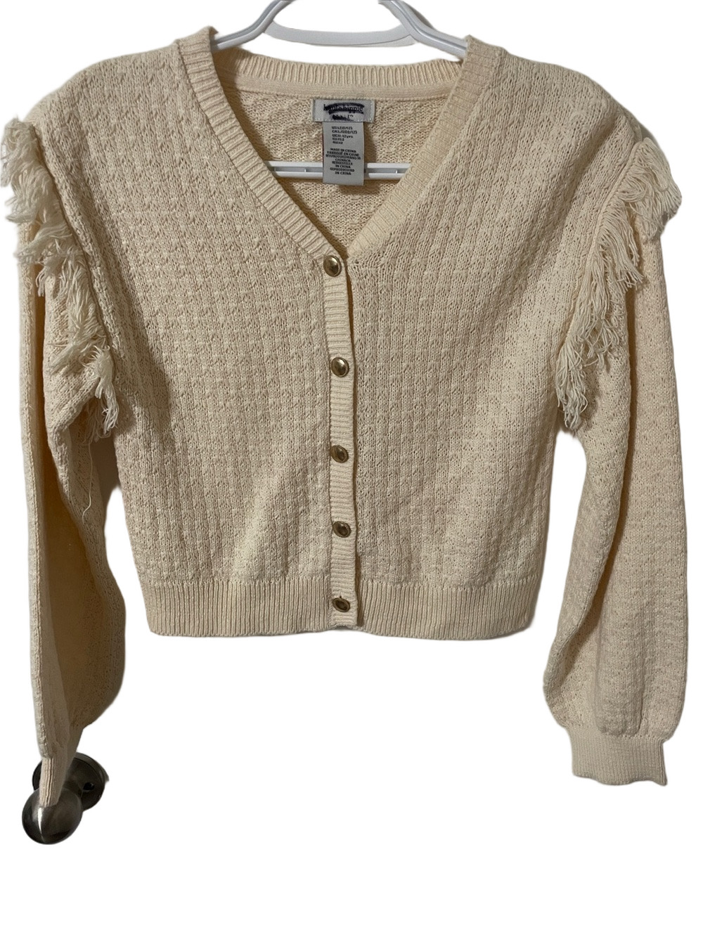 Haute Hippie Cream Fringed Sleeve Knit Cardigan Size 10/12